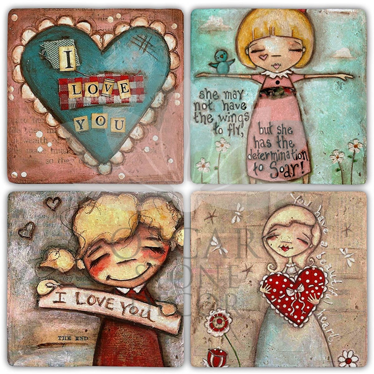 OSCAR STONE DECOR I LOVE YOU 4'lü DOĞALTAŞ BARDAK ALTLIĞI / BA343 (COASTER)