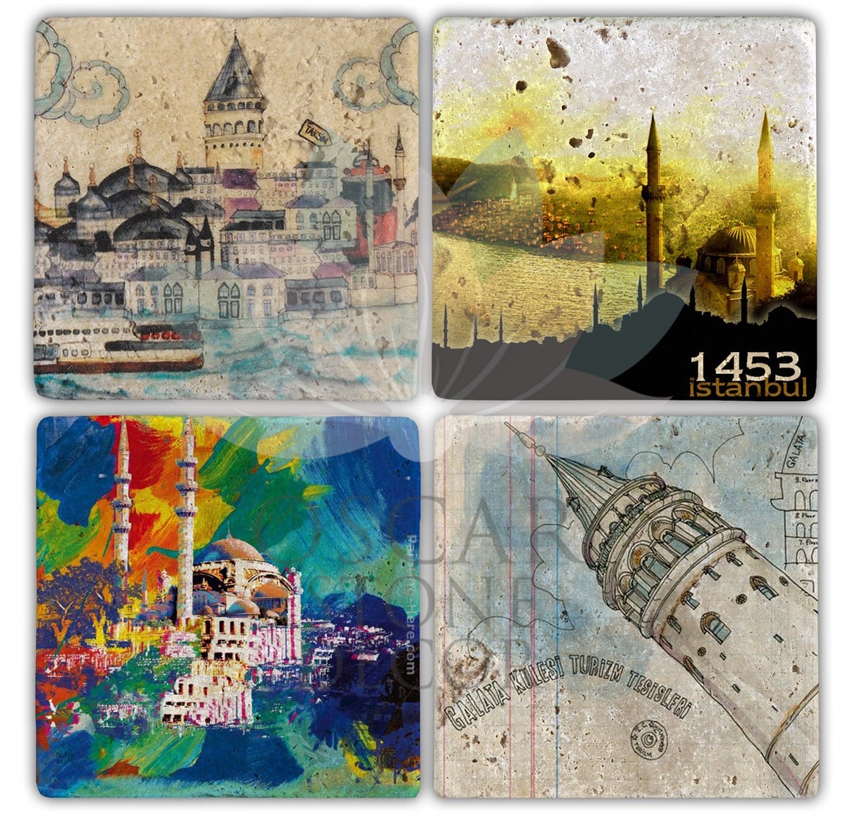 OSCAR STONE DECOR İSTANBUL 4 4'lü DOĞALTAŞ BARDAK ALTLIĞI / BA099 (COASTER)
