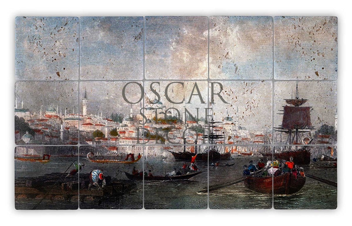 OSCAR STONE DECOR İSTANBUL KAYIKLARI DOĞALTAŞ TABLO / TT068 (STONE TABLE)