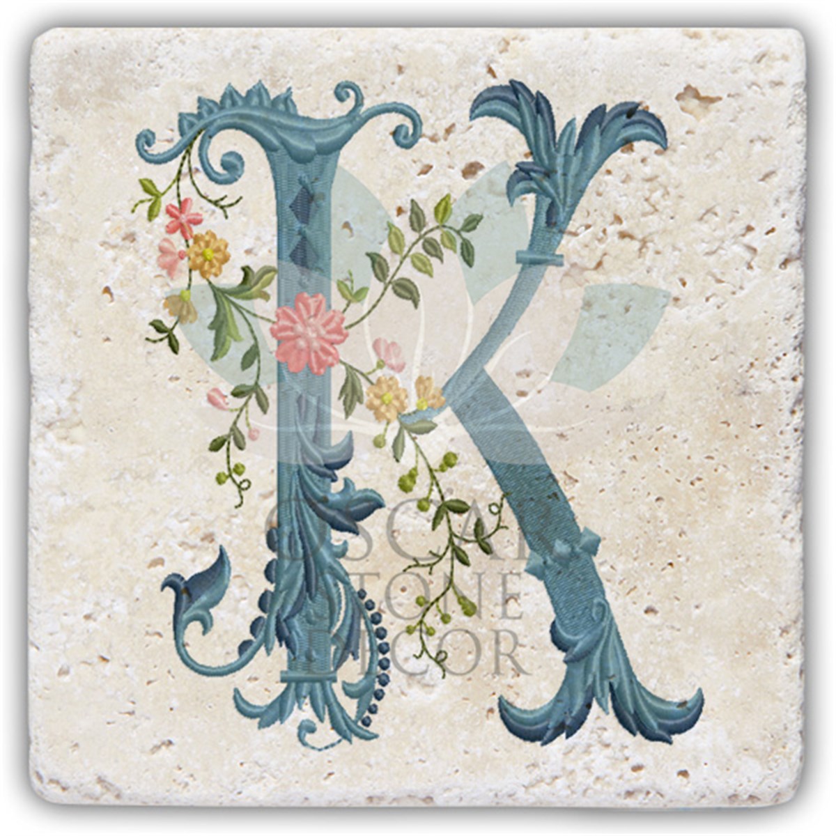 OSCAR STONE DECOR K HARFİ TEKLİ DOĞALTAŞ BARDAK ALTLIĞI / BA-K4 (COASTER)