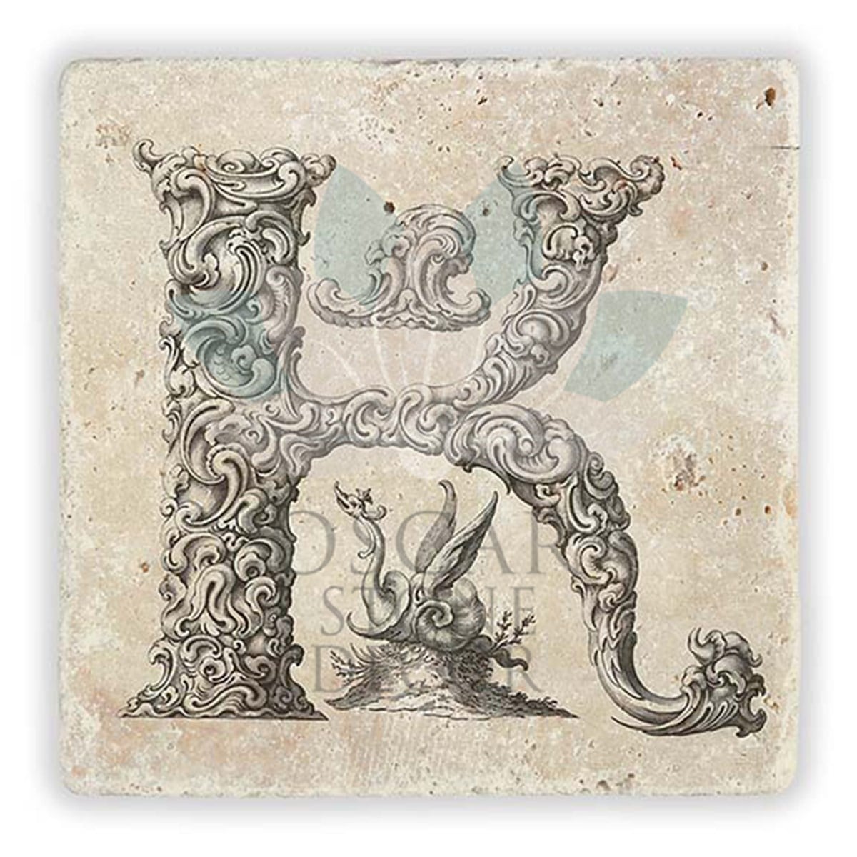 OSCAR STONE DECOR K HARFİ TEKLİ DOĞALTAŞ BARDAK ALTLIĞI / BA-K1 (COASTER)