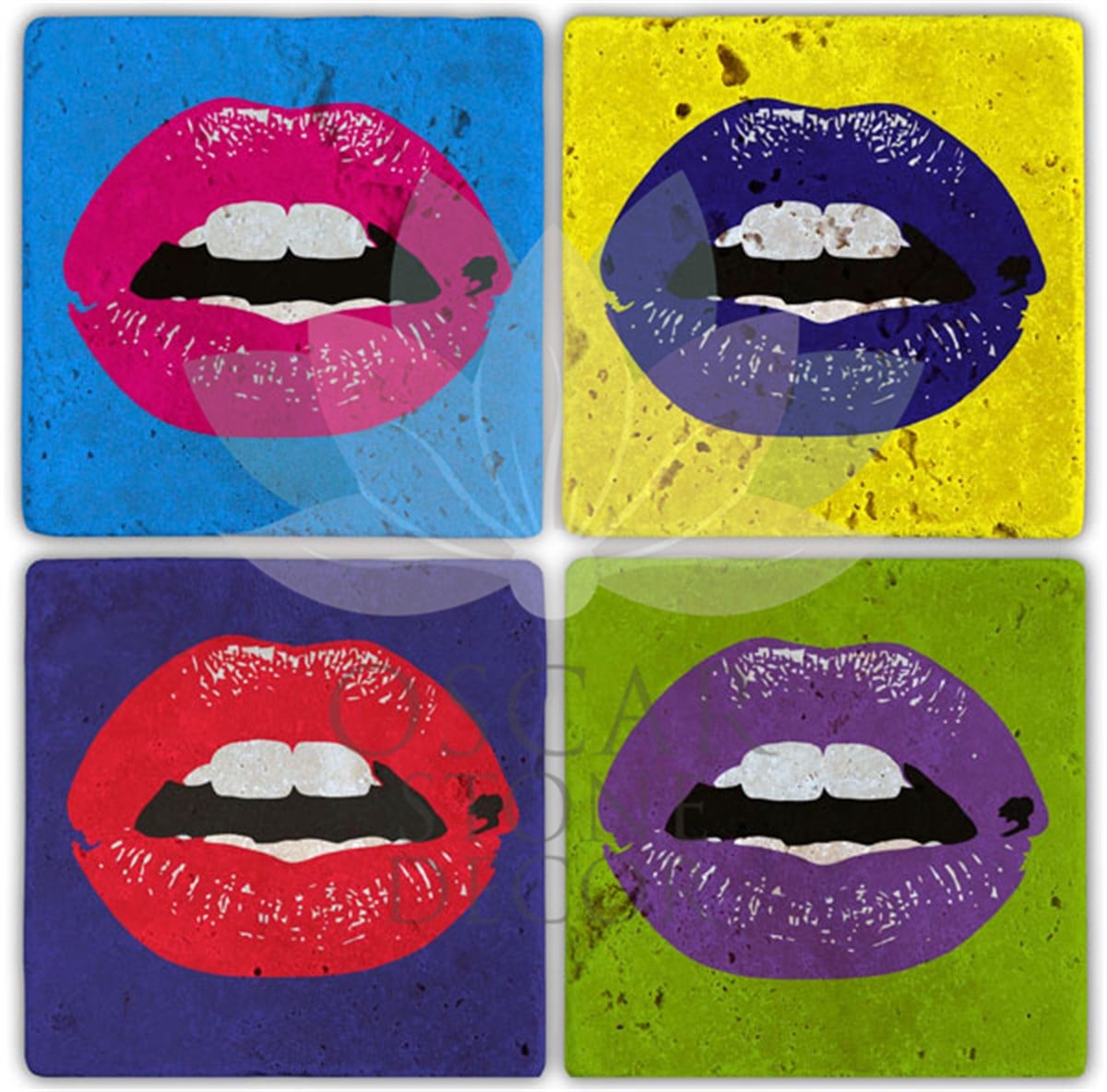 OSCAR STONE DECOR KISSES 4'lü DOĞALTAŞ BARDAK ALTLIĞI / BA022 (COASTER)