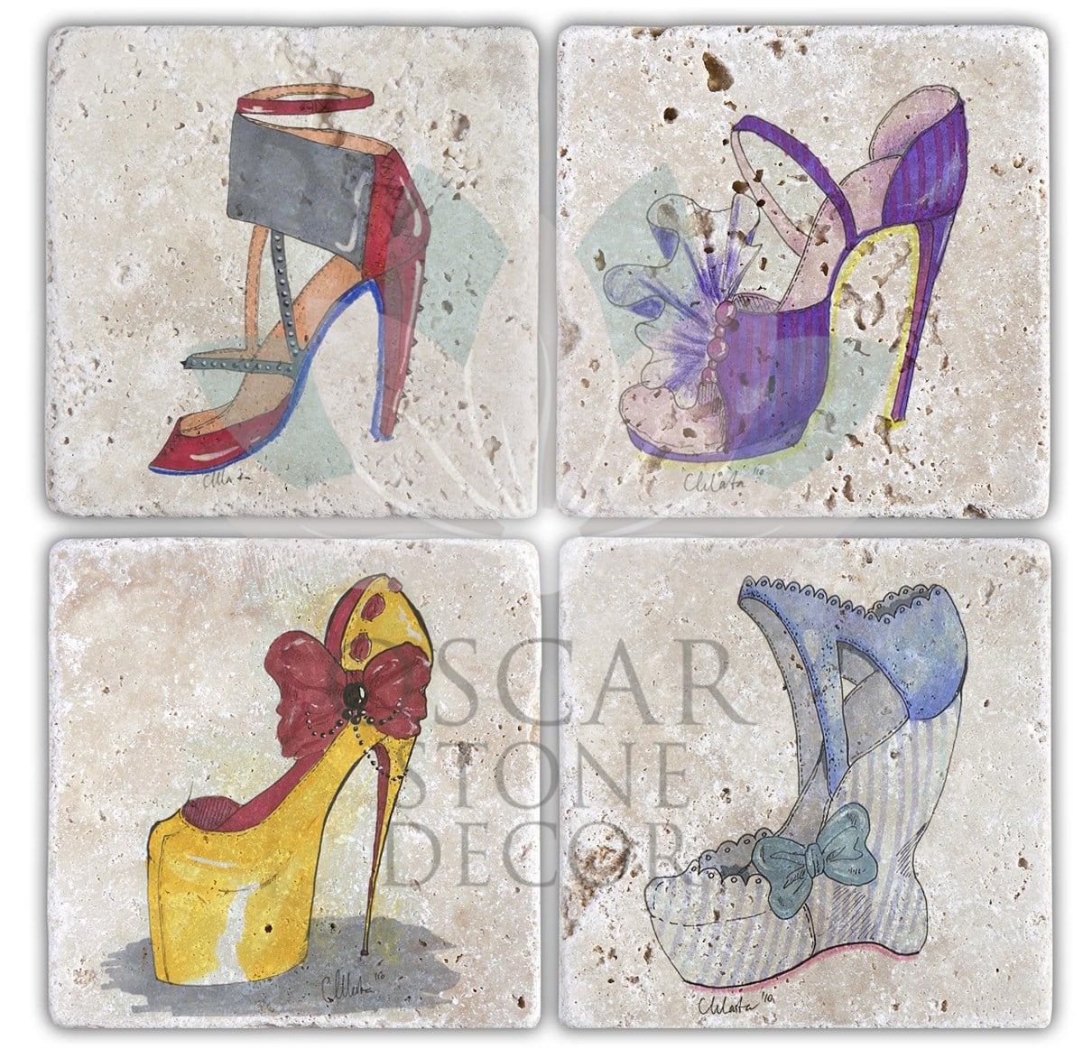 OSCAR STONE DECOR KOKOŞ 4'lü DOĞALTAŞ BARDAK ALTLIĞI / BA090 (COASTER)