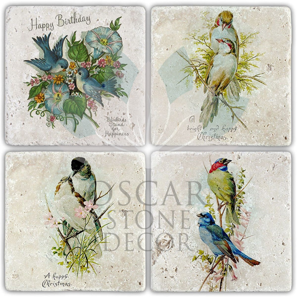 OSCAR STONE DECOR KUŞ SEVGİSİ 4'lü DOĞALTAŞ BARDAK ALTLIĞI / BA406 (COASTER)
