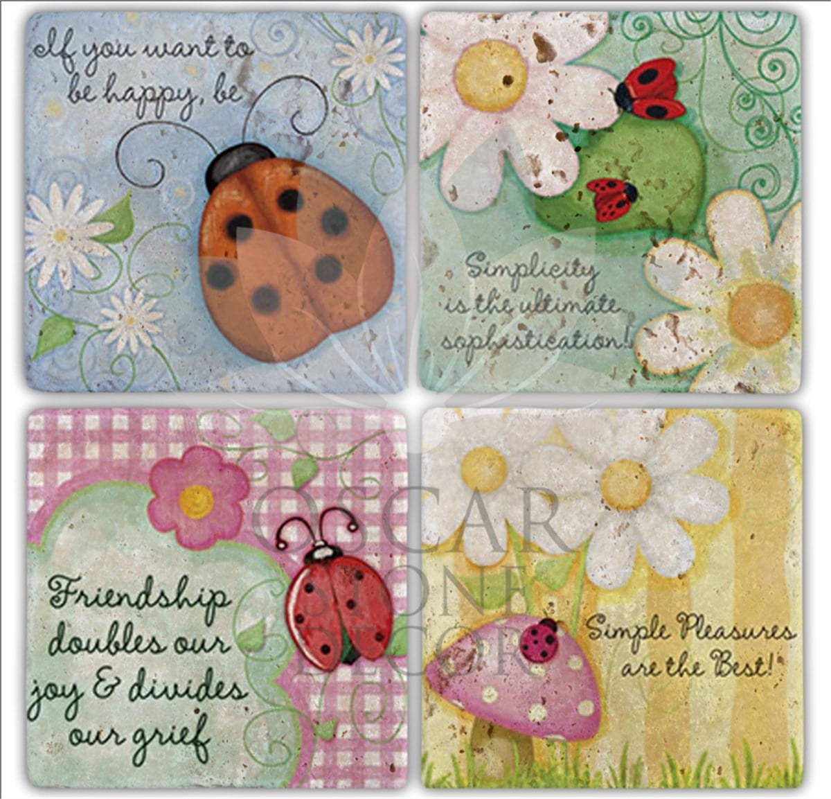 OSCAR STONE DECOR LADYBUG 4'lü DOĞALTAŞ BARDAK ALTLIĞI / BA149 (COASTER)