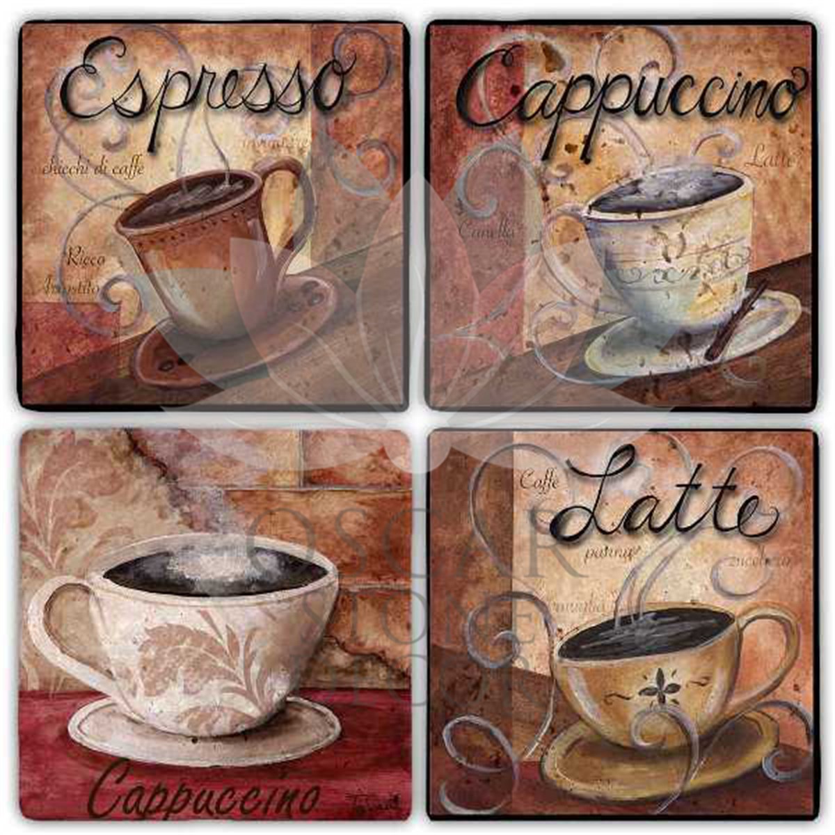 OSCAR STONE DECOR LATTE TIME 4'lü DOĞALTAŞ BARDAK ALTLIĞI / BA277 (COASTER)