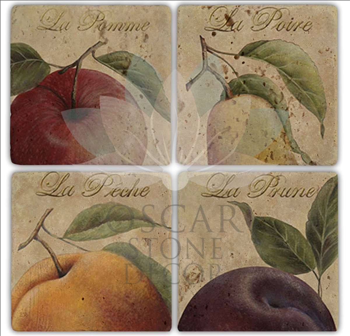 OSCAR STONE DECOR LE FRUİTS 4'lü DOĞALTAŞ BARDAK ALTLIĞI / BA167 (COASTER)