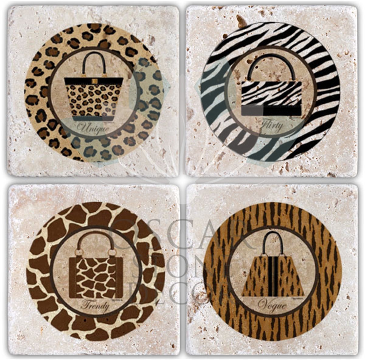 OSCAR STONE DECOR LEATHER BAG 4'lü DOĞALTAŞ BARDAK ALTLIĞI / BA053 (COASTER)
