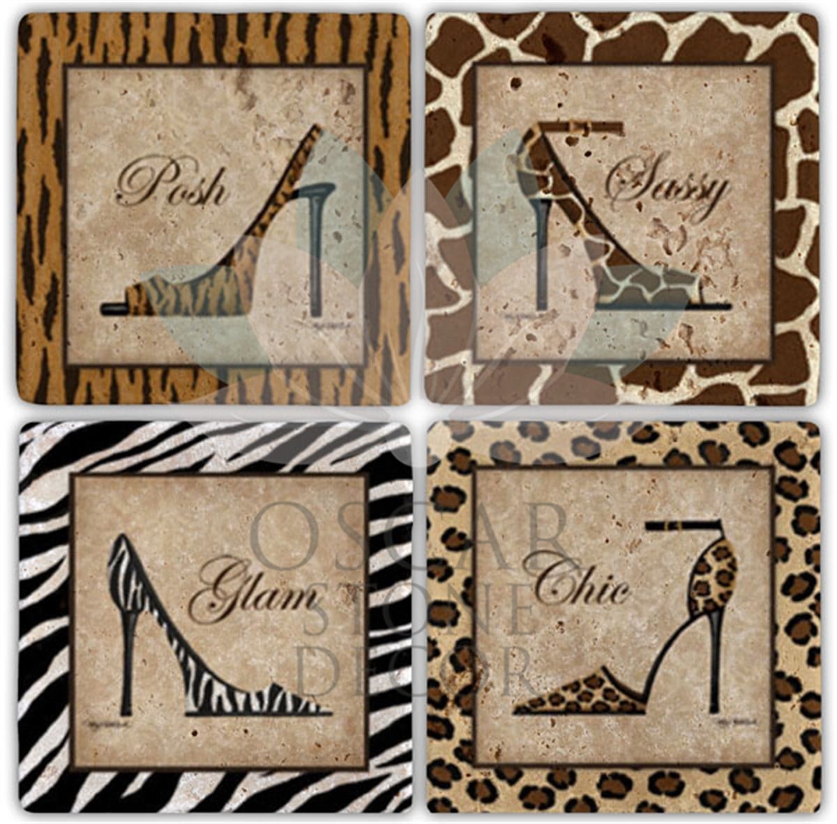 OSCAR STONE DECOR LEATHER SHOES 4'lü DOĞALTAŞ BARDAK ALTLIĞI / BA072 (COASTER)