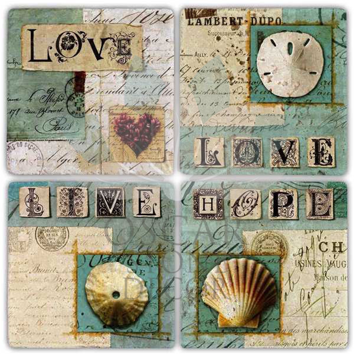 OSCAR STONE DECOR LIVE HOPE 4'lü DOĞALTAŞ BARDAK ALTLIĞI / BA265 (COASTER)