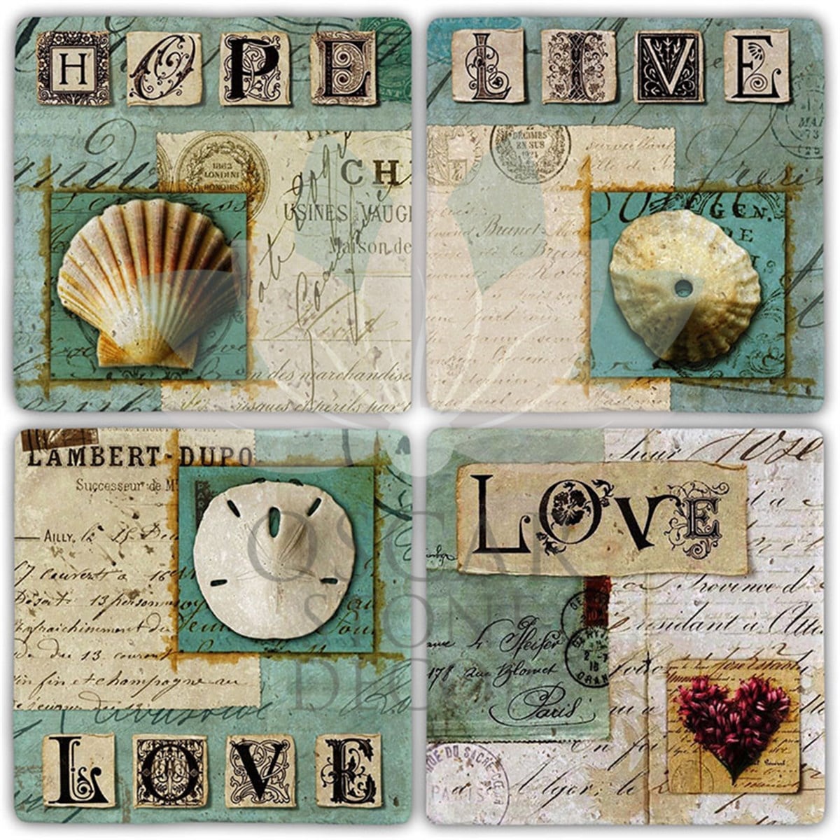 OSCAR STONE DECOR LİVELOVEHOPE 4'lü DOĞALTAŞ BARDAK ALTLIĞI / BA387 (COASTER)