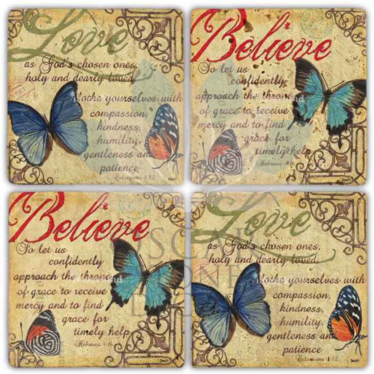 OSCAR STONE DECOR LOVE BELIEVE 4'lü DOĞALTAŞ BARDAK ALTLIĞI / BA252 (COASTER)