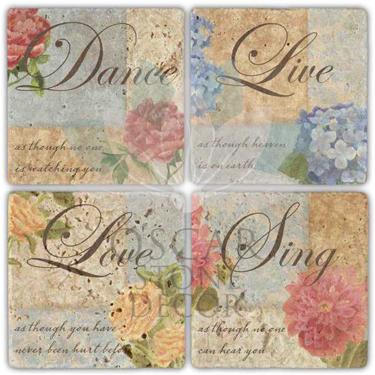 OSCAR STONE DECOR LOVE SING 4'lü DOĞALTAŞ BARDAK ALTLIĞI / BA298 (COASTER)