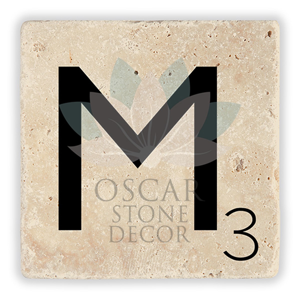 OSCAR STONE DECOR M HARFİ TEKLİ DOĞALTAŞ BARDAK ALTLIĞI / BA-M2 (COASTER)