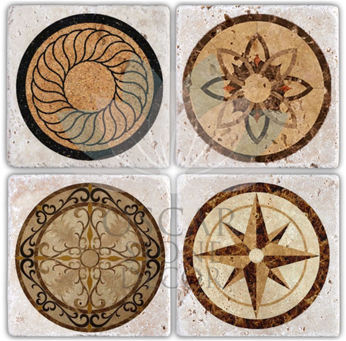 OSCAR STONE DECOR MADALİONS 4'lü DOĞALTAŞ BARDAK ALTLIĞI / BA054 (COASTER)