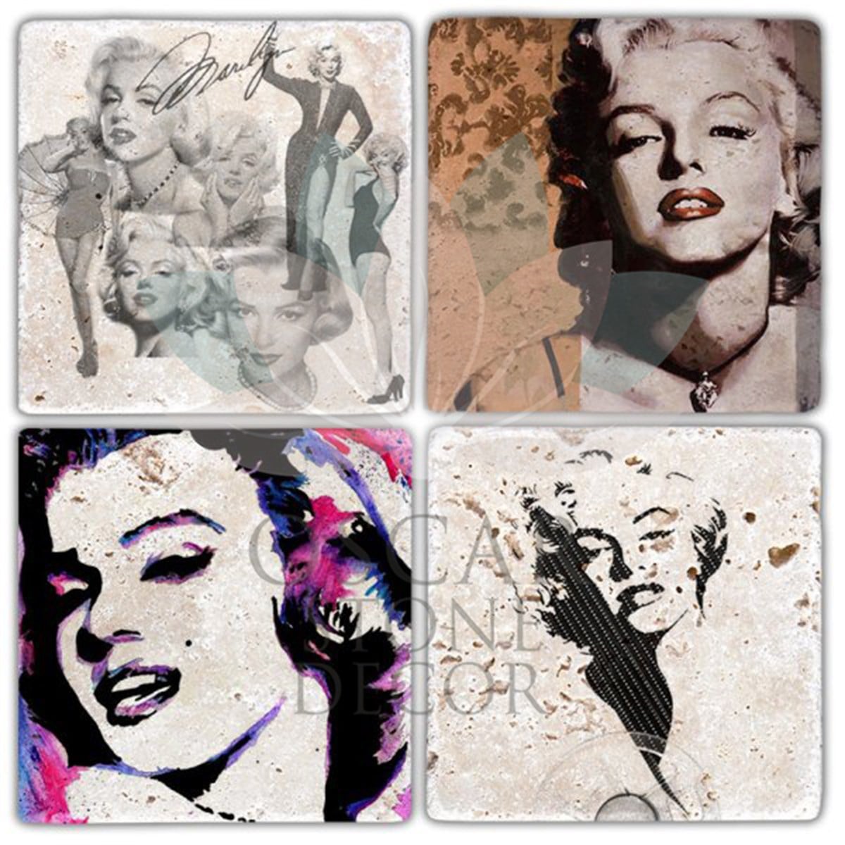 OSCAR STONE DECOR MARILYN ART 4'lü DOĞALTAŞ BARDAK ALTLIĞI / BA286 (COASTER)