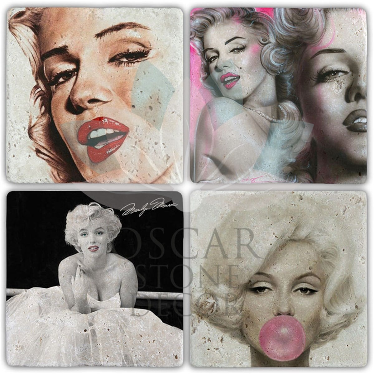 OSCAR STONE DECOR MARLIYN ART 4'lü DOĞALTAŞ BARDAK ALTLIĞI / BA381 (COASTER)