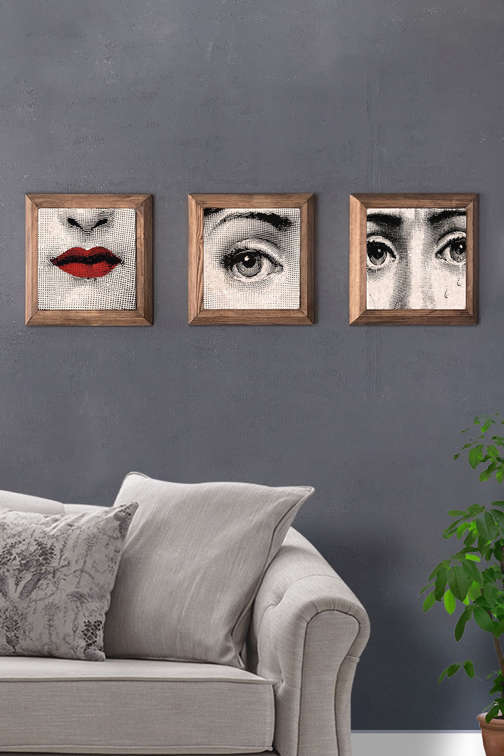 Oscar Stone Decor Masif (Ahşap) Çerçeveli 3'lü Set Taş Tablo Pano 28x28 cm