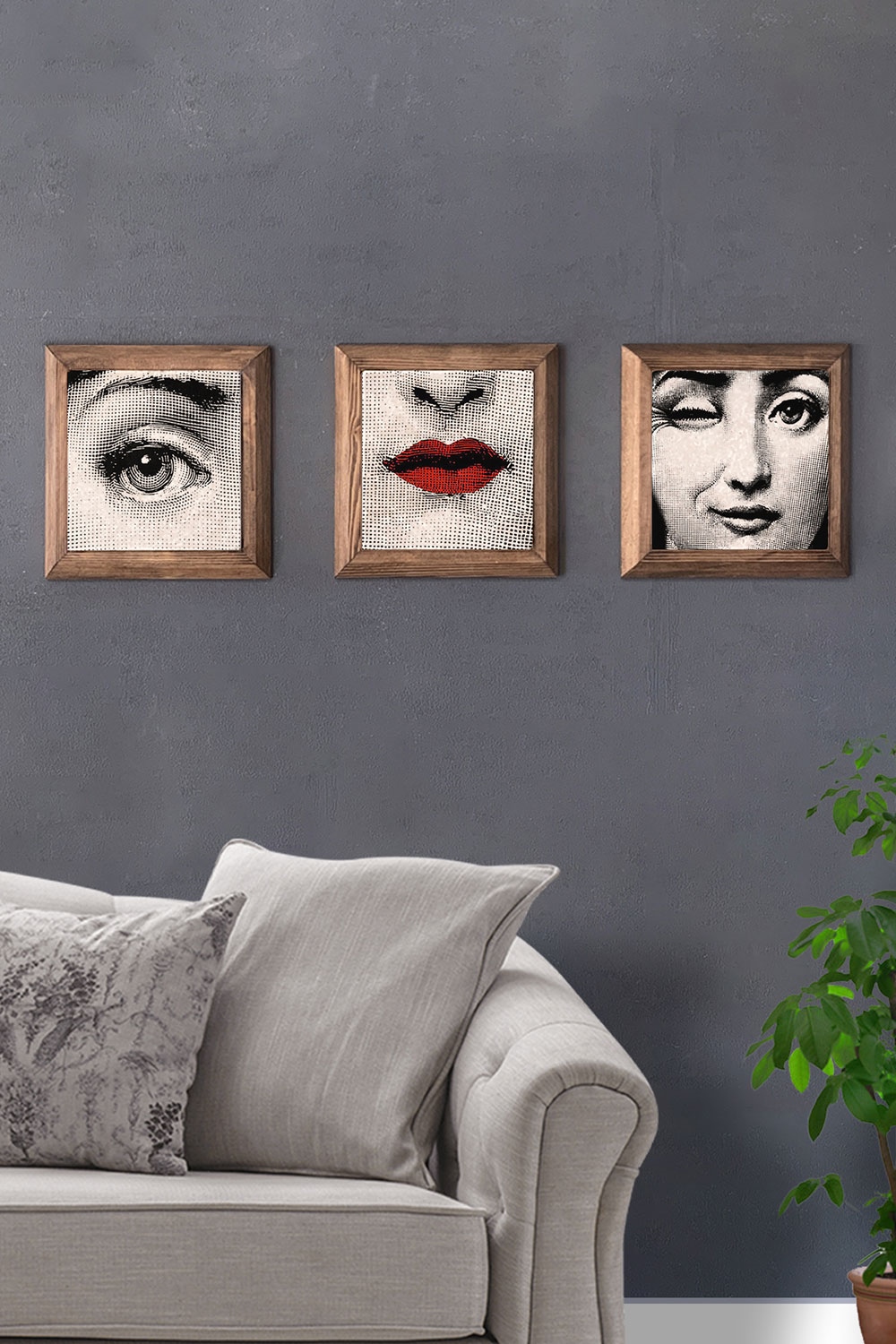 Oscar Stone Decor Masif (Ahşap) Çerçeveli 3'lü Set Taş Tablo Pano 28x28 cm