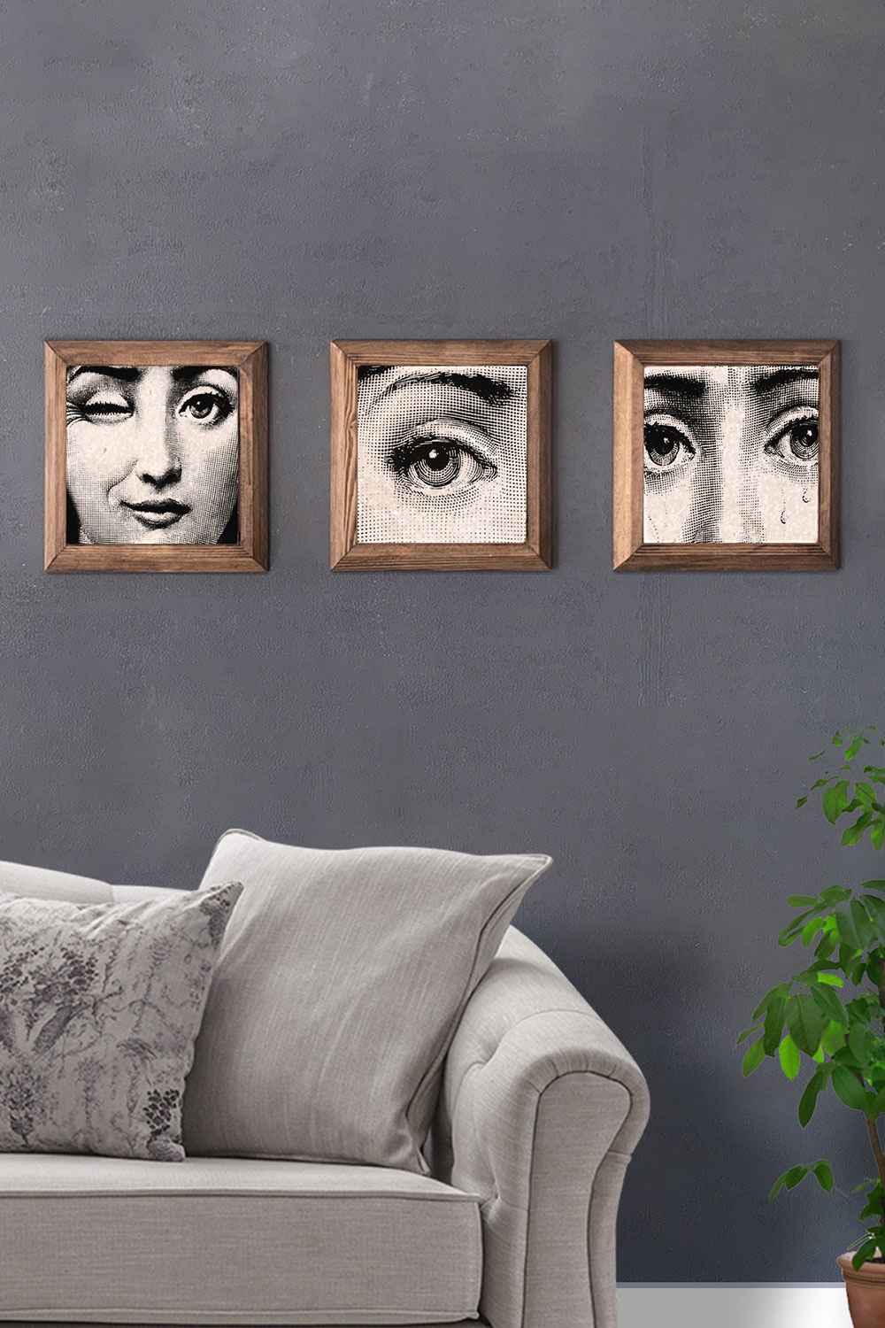 Oscar Stone Decor Masif (Ahşap) Çerçeveli 3'lü Set Taş Tablo Pano 28x28 cm