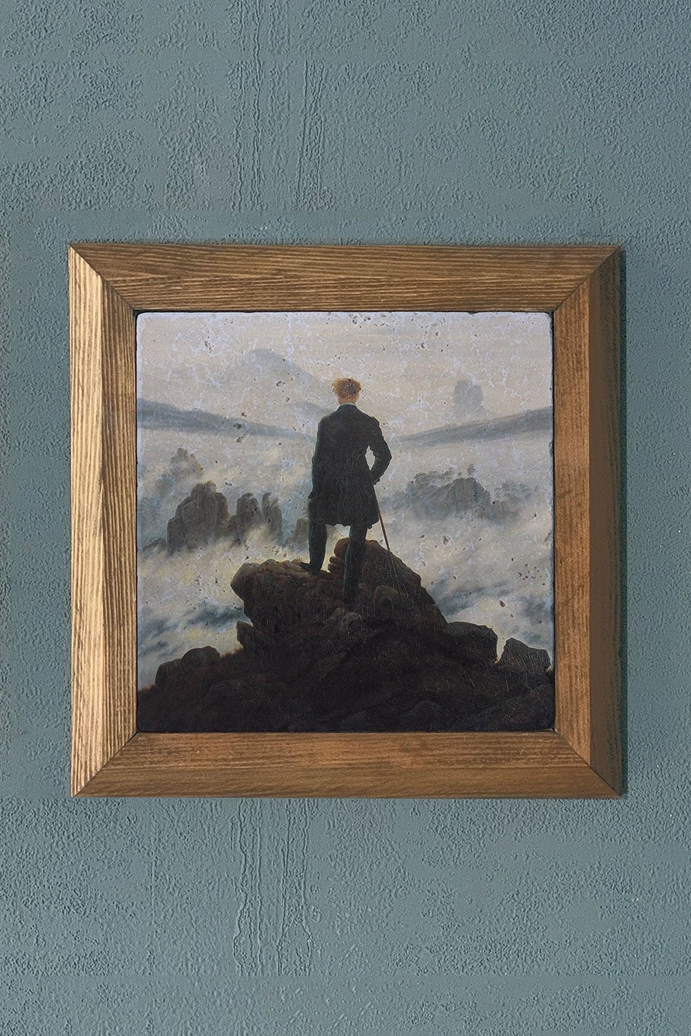 Oscar Stone Decor Masif Çerçeve Doğaltaş Tablo Bulutların Üzerinde Adam Caspar David Friedrich