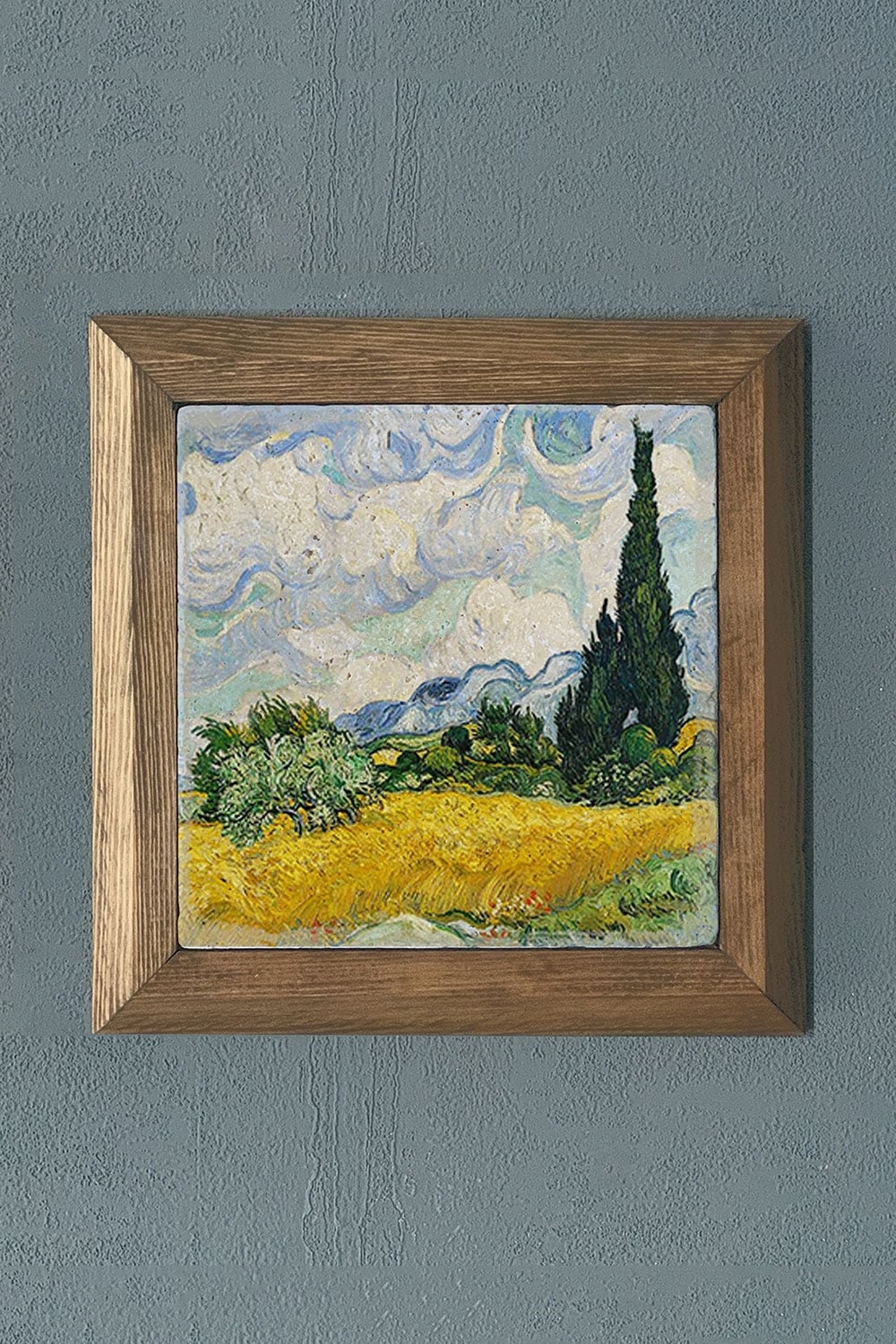 Oscar Stone Decor Masif Çerçeveli Doğaltaş Tablo 28x28 cm Vincent Van Gogh Eserleri