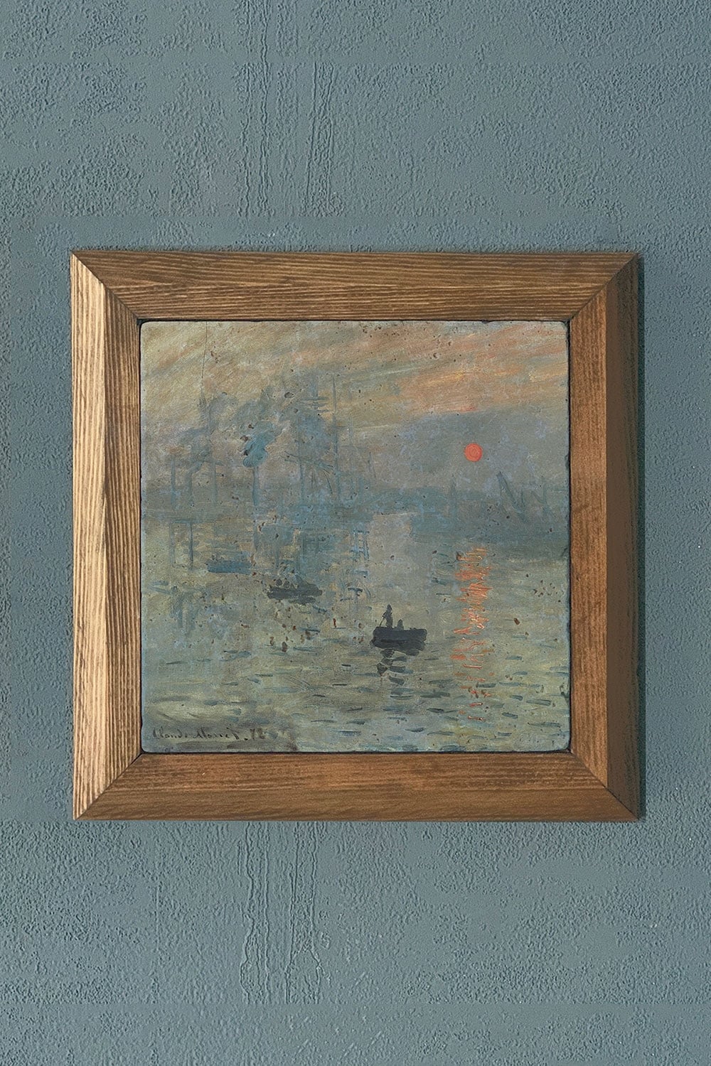 Oscar Stone Decor Masif Çerçeveli Doğaltaş Tablo 28x28 cm Impression, Sunrise Claude Monet