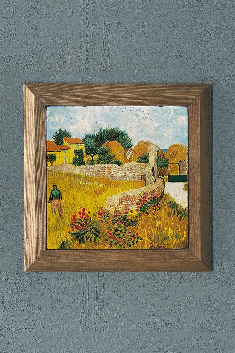 Oscar Stone Decor Masif Çerçeveli Doğaltaş Tablo 28x28 cm Vincent Van Gogh Eserleri
