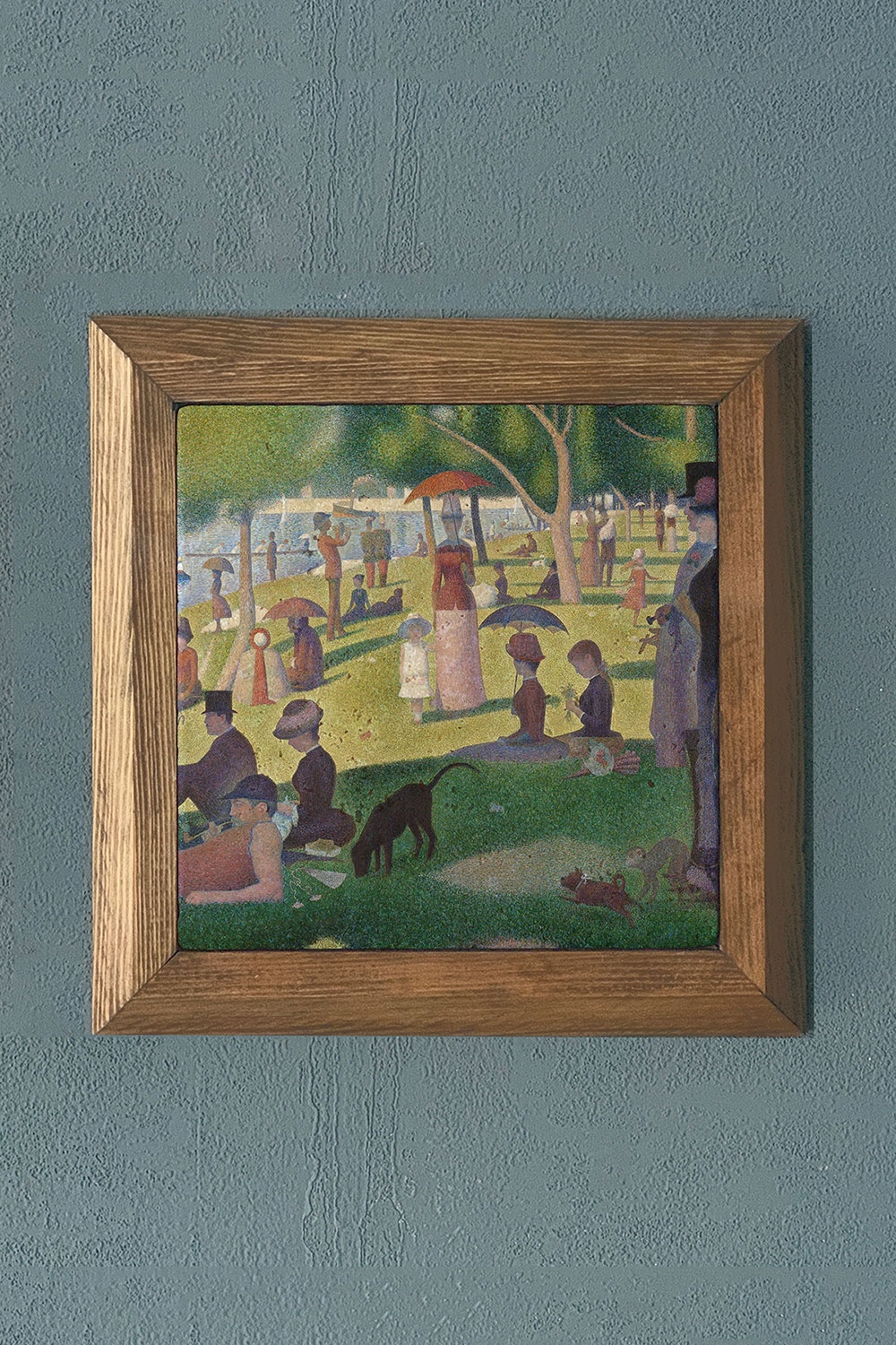 Oscar Stone Decor Masif Çerçeveli Doğaltaş Tablo 28x28 cm Bir Pazar Öğleden Sonrası Georges Seurat