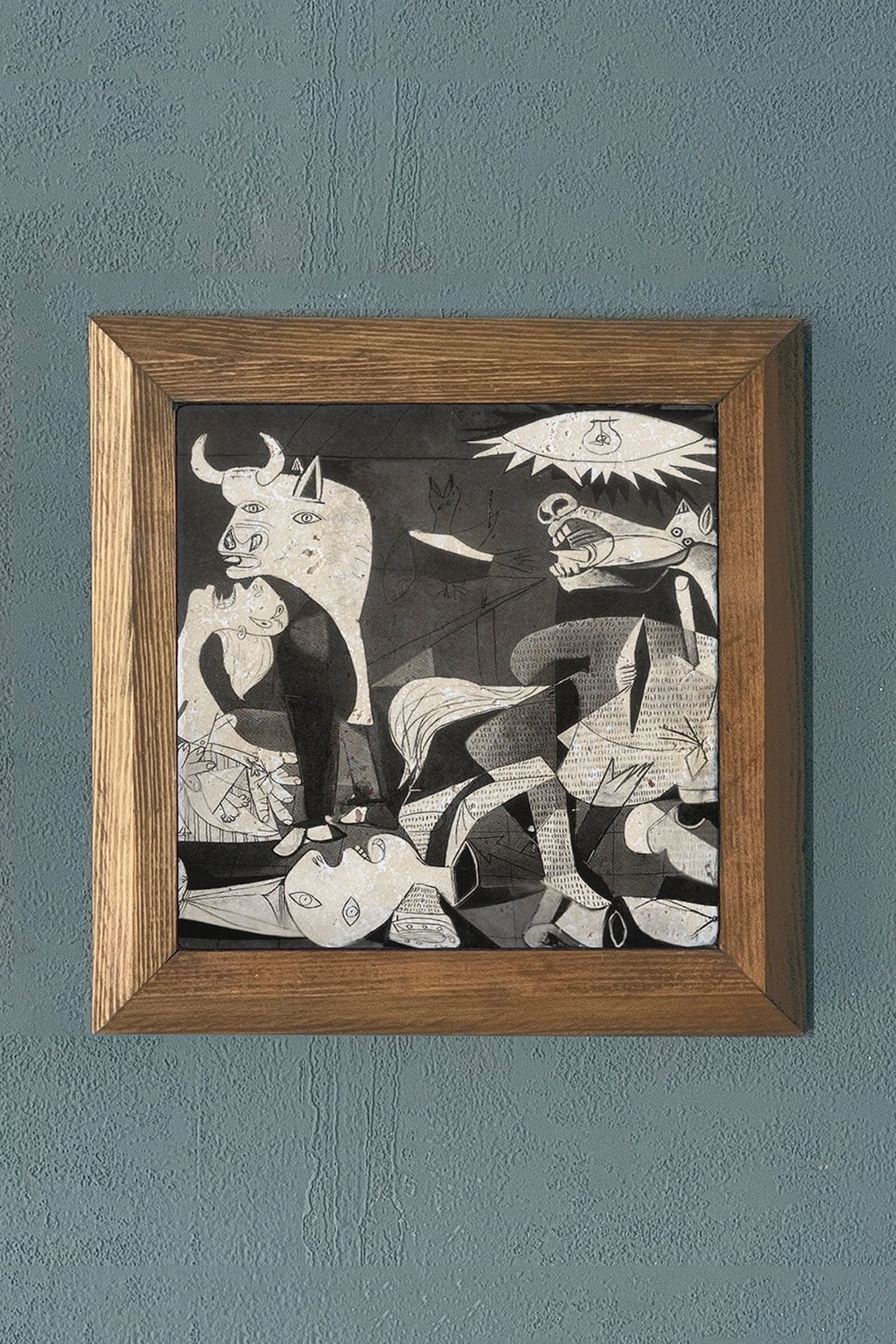Oscar Stone Decor Masif Çerçeveli Doğaltaş Tablo Pano 28x28 cm Guernica Tablosu Pablo Picasso