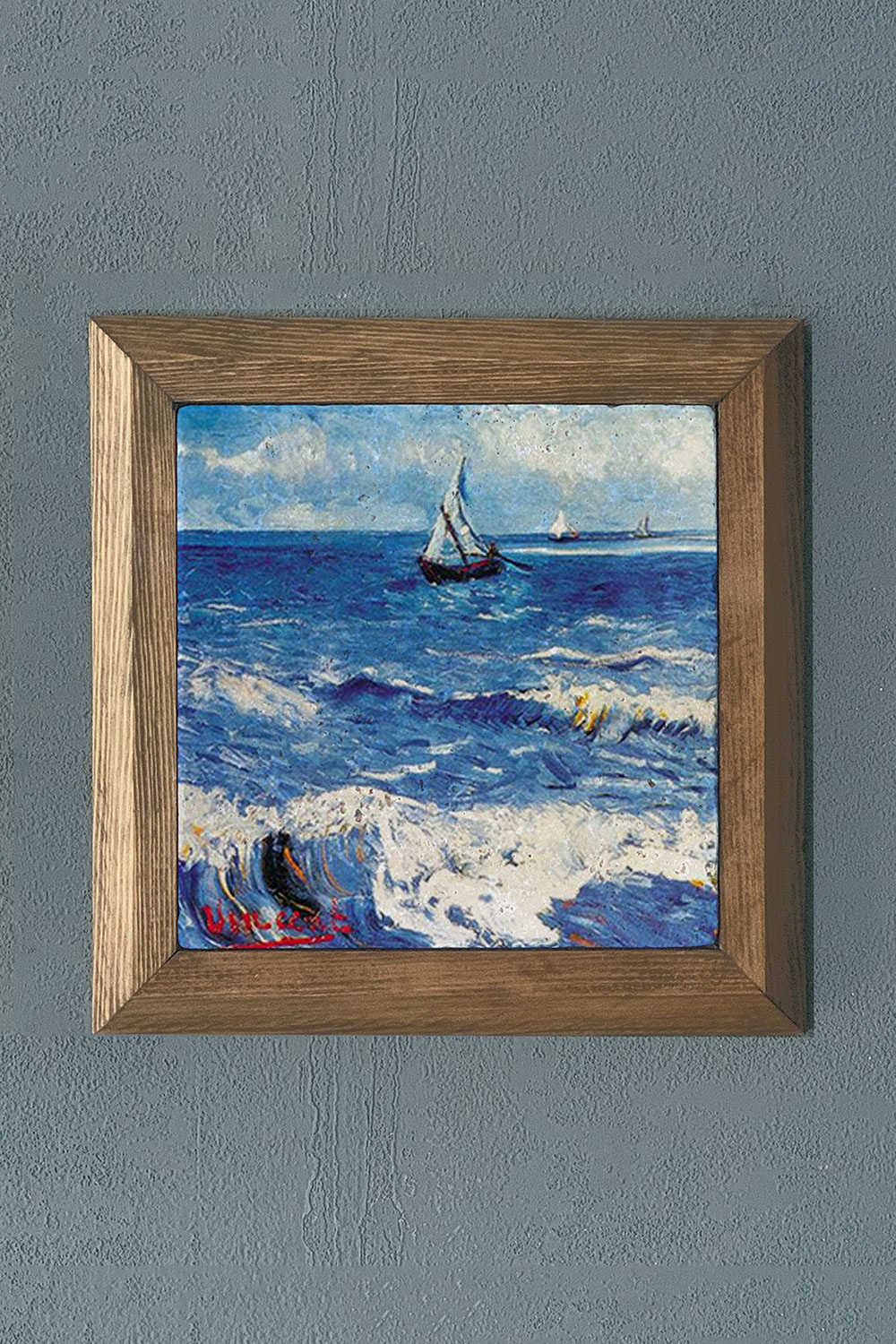 Oscar Stone Decor Masif Çerçeveli Doğaltaş Tablo 28x28 cm Vincent Van Gogh Eserleri