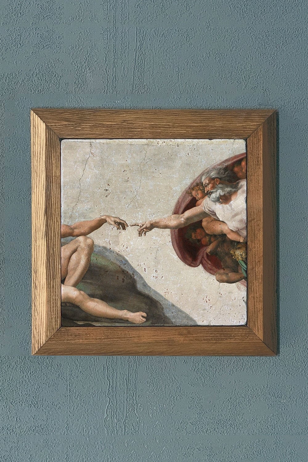 Oscar Stone Decor Masif Çerçeveli Doğaltaş Tablo 28x28 cm Adem’in Yaratılışı Michelangelo Buonarroti