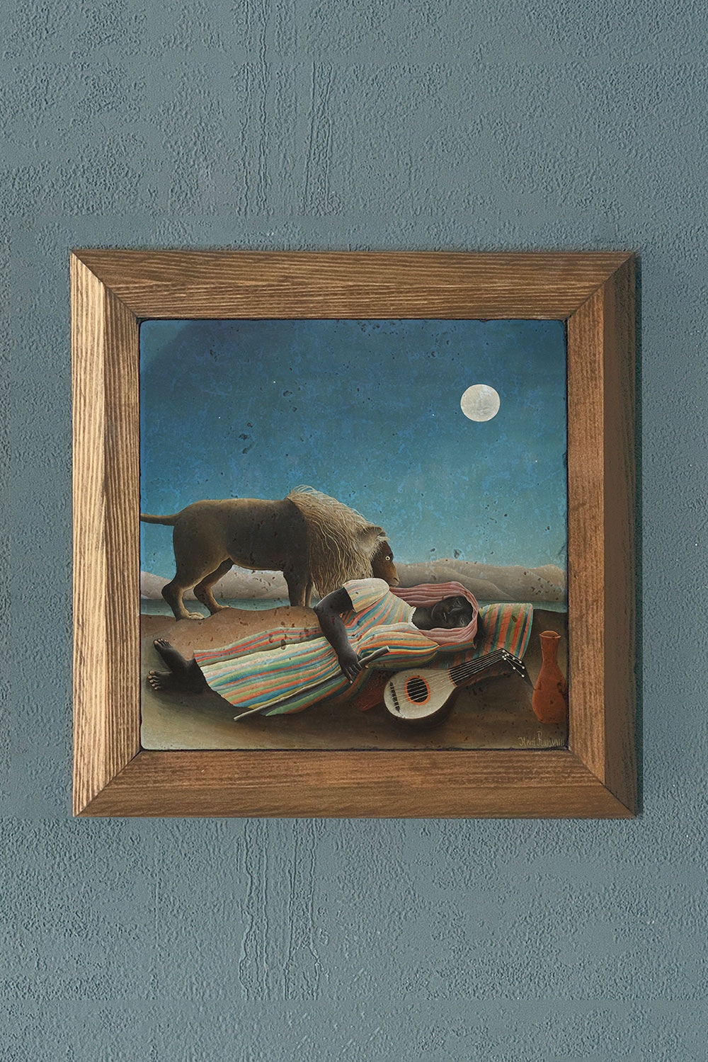Oscar Stone Decor Masif Çerçeveli Doğaltaş Tablo The Sleeping Gypsy Uyuyan Çingene Henri Rousseau
