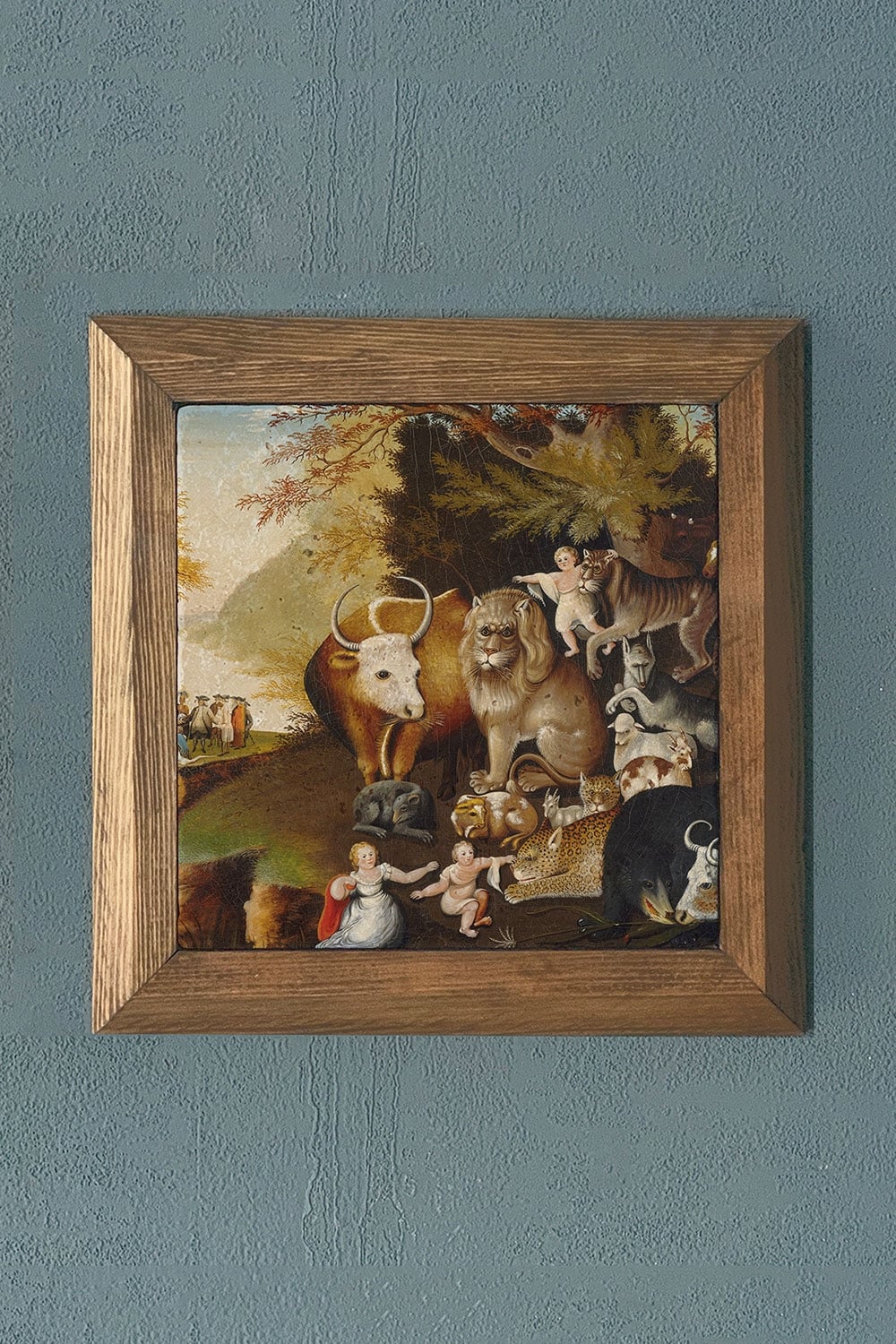 Oscar Stone Decor Masif Çerçeveli Doğaltaş Tablo 28x28 cm Peaceable Kingdom Edward Hicks