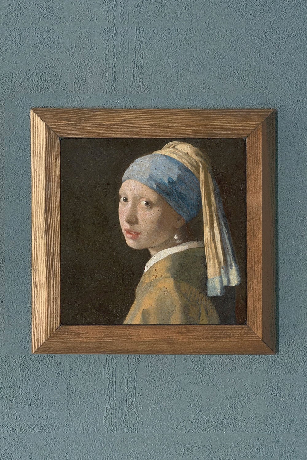 Oscar Stone Decor Masif Çerçeveli Doğaltaş Tablo 28x28 cm Girl with a Pearl Earring İnci Küpeli Kız