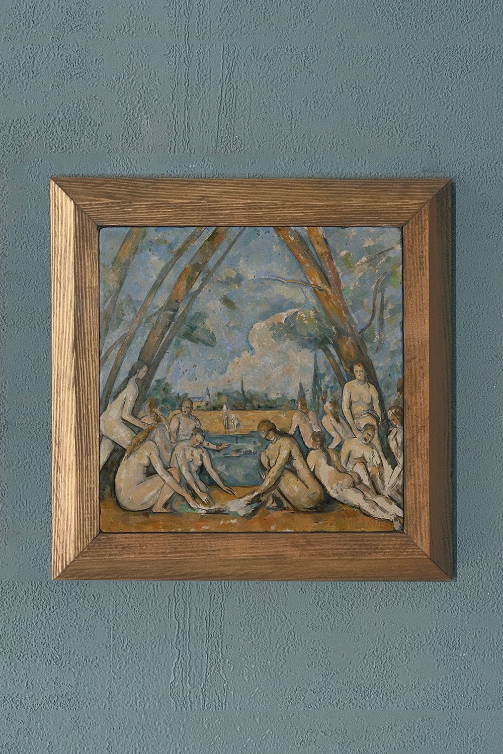 Oscar Stone Decor Masif Çerçeveli Doğaltaş Tablo 28x28 cm The Bathers (Banyo Yapanlar) Paul Cezanne