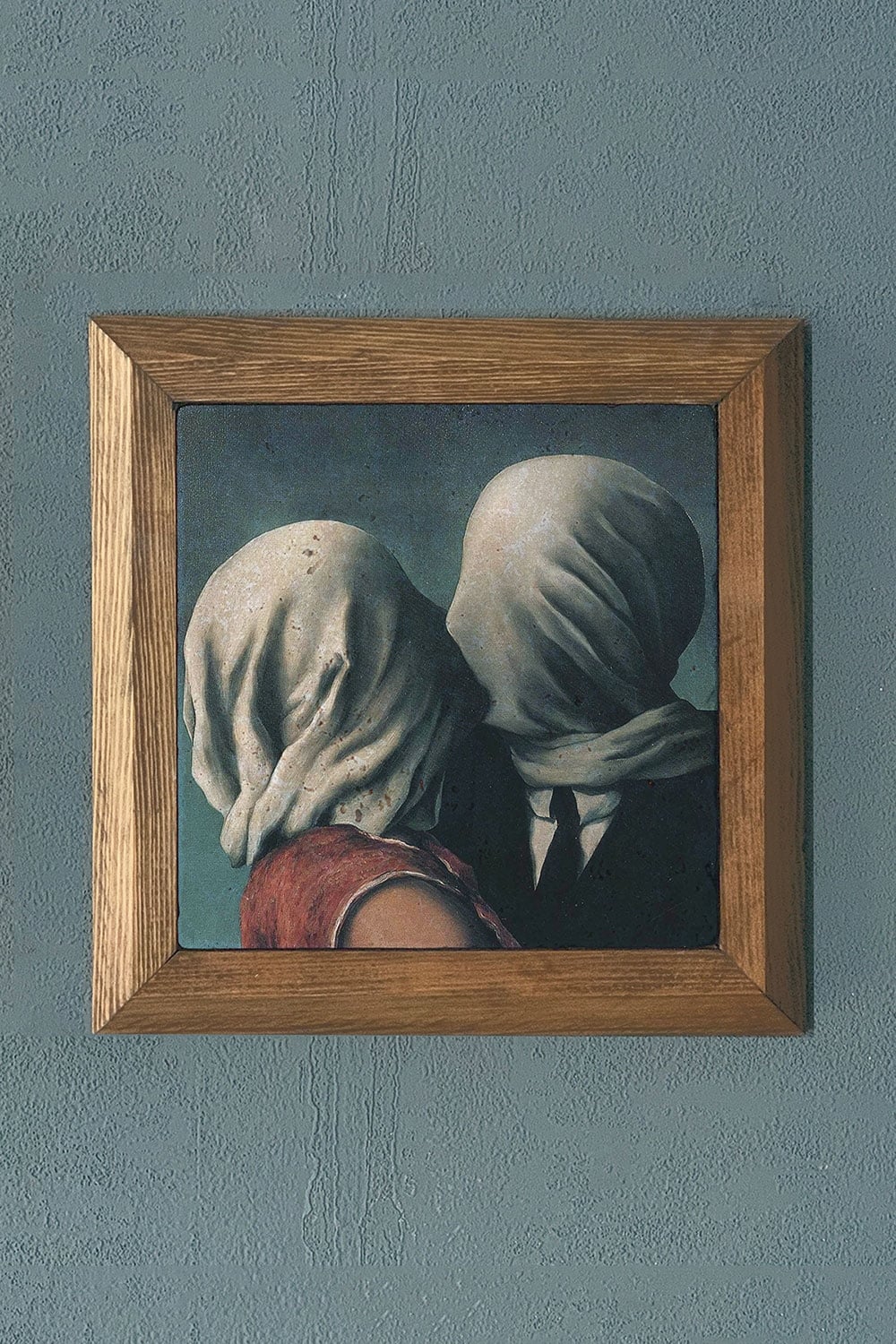 Oscar Stone Decor Masif Çerçeveli Doğaltaş Tablo Pano 28x28 cm The Lovers Aşıklar René Magritte