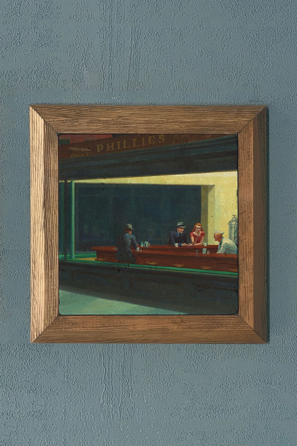 Oscar Stone Decor Masif Çerçeveli Doğaltaş Tablo Nighthawks Gece Kuşları Edward Hopper