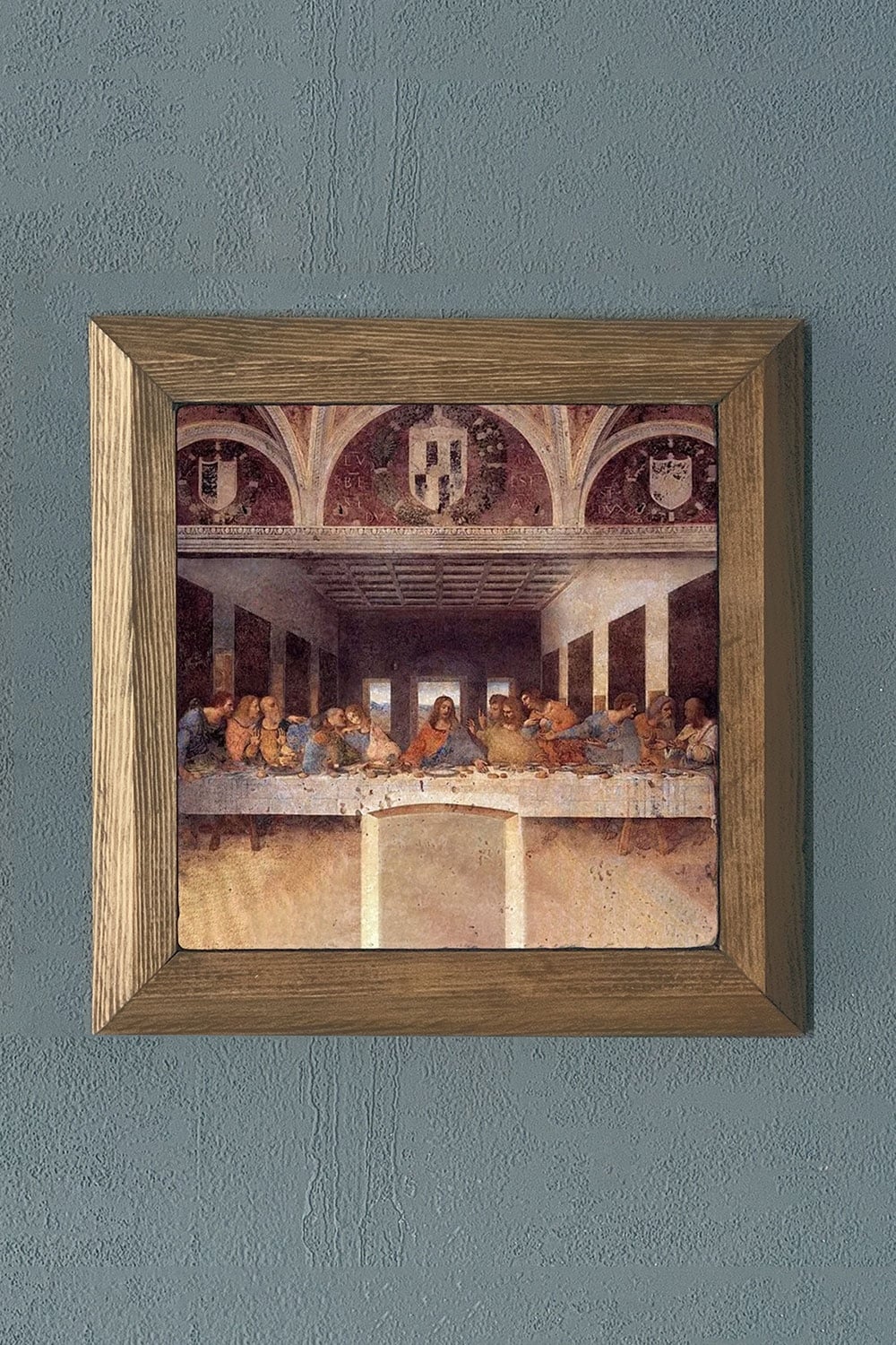 Oscar Stone Decor Masif Çerçeveli Doğaltaş Tablo Pano 28x28 cm Leonardo da Vinci Son Akşam Yemeği