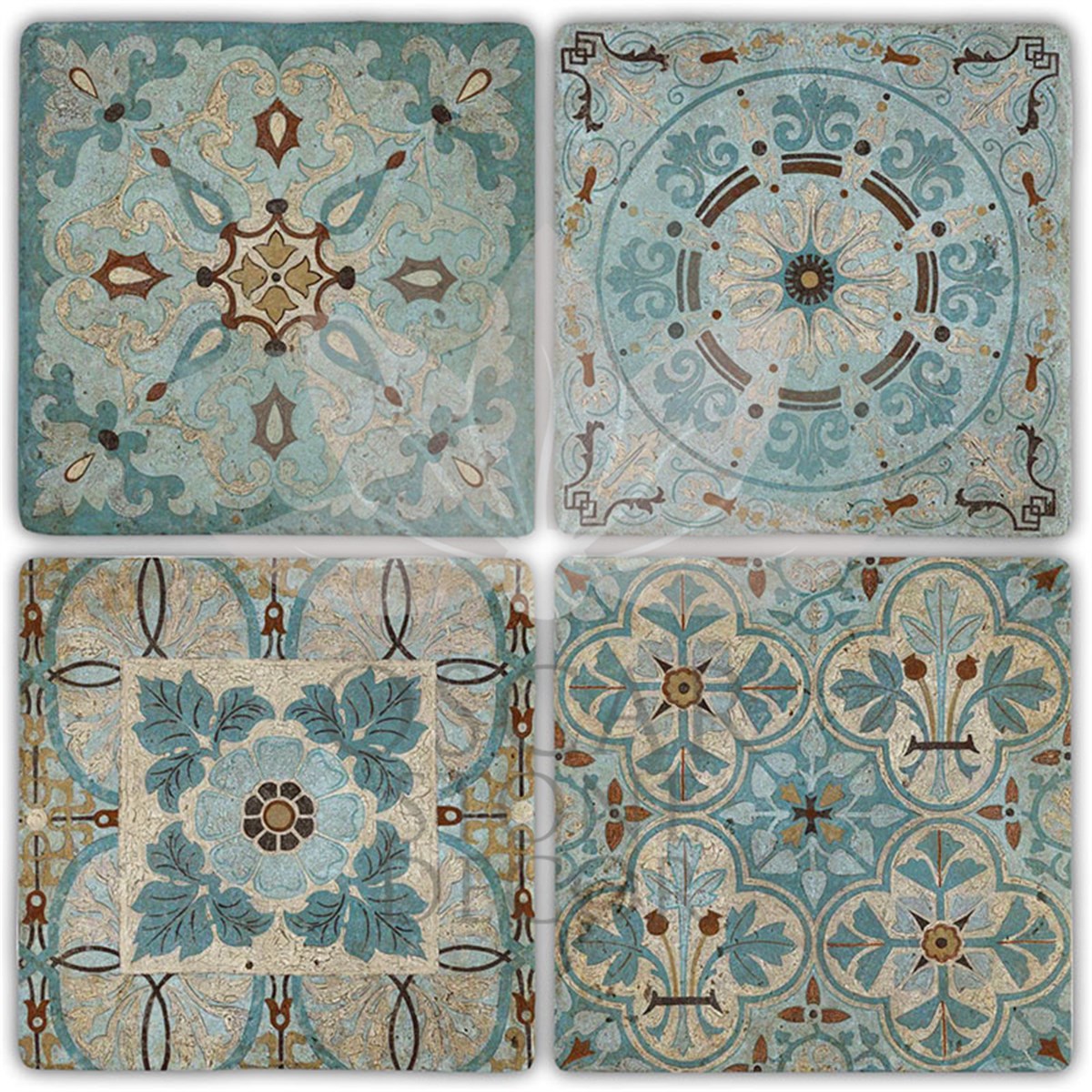 OSCAR STONE DECOR MAVİ PATERN 4'lü DOĞALTAŞ BARDAK ALTLIĞI / BA439 (COASTER)