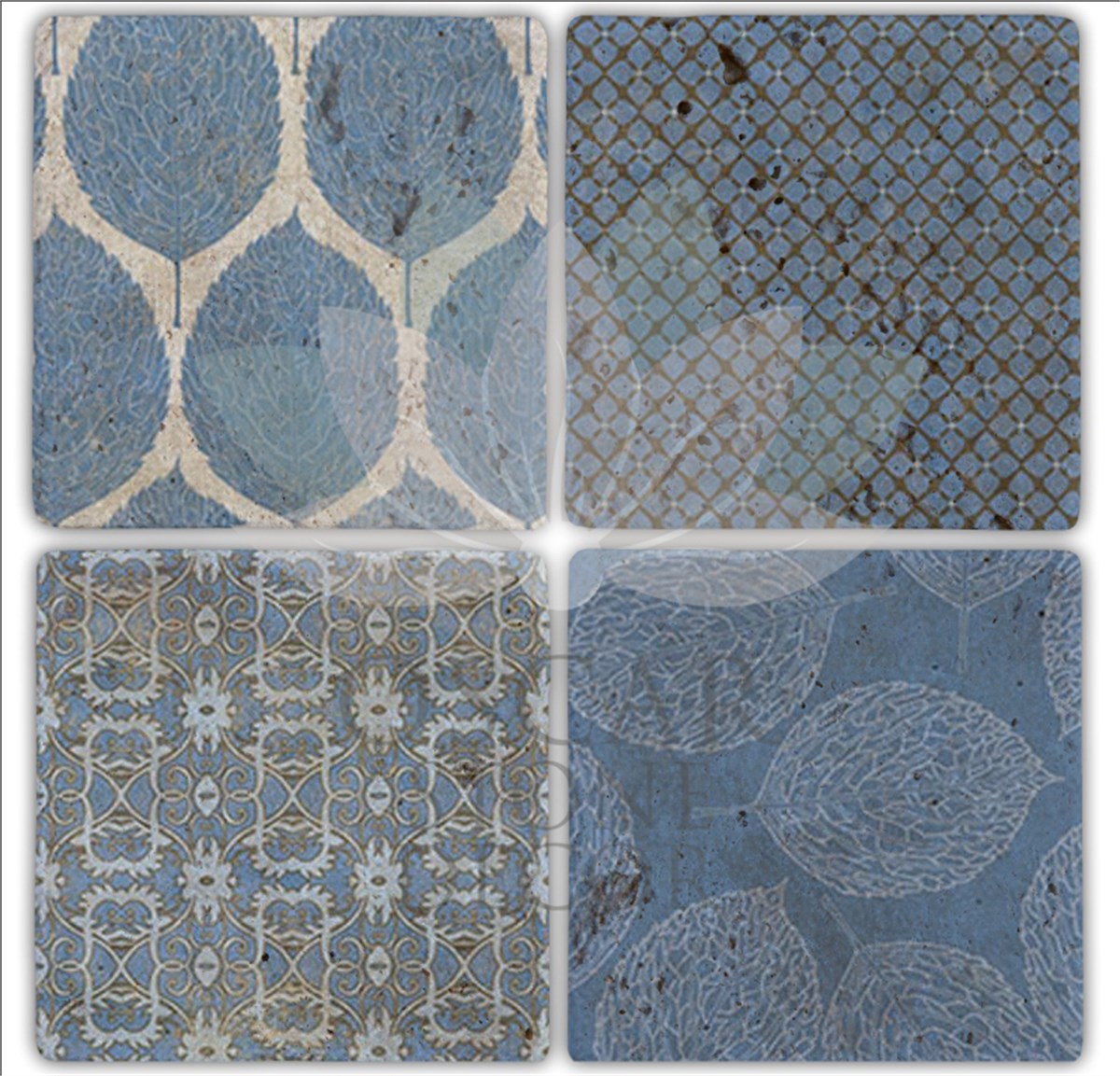 OSCAR STONE DECOR MAVİLER 4'lü DOĞALTAŞ BARDAK ALTLIĞI / BA185 (COASTER)