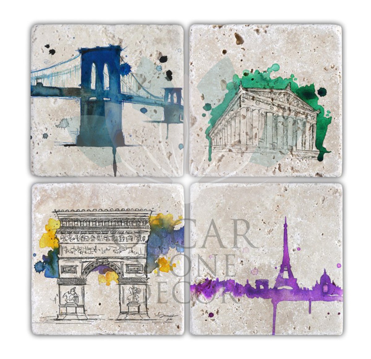 OSCAR STONE DECOR MEKAN'S 4'lü DOĞALTAŞ BARDAK ALTLIĞI / BA093 (COASTER)