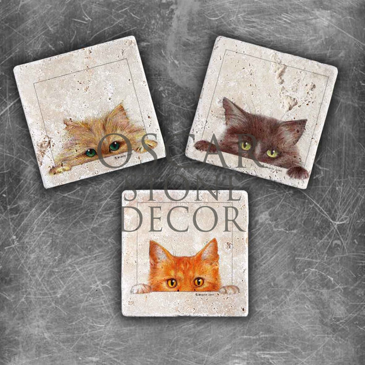 OSCAR STONE DECOR MERAKLI KEDİLER DOĞALTAŞ MAGNET SETİ / MG-041