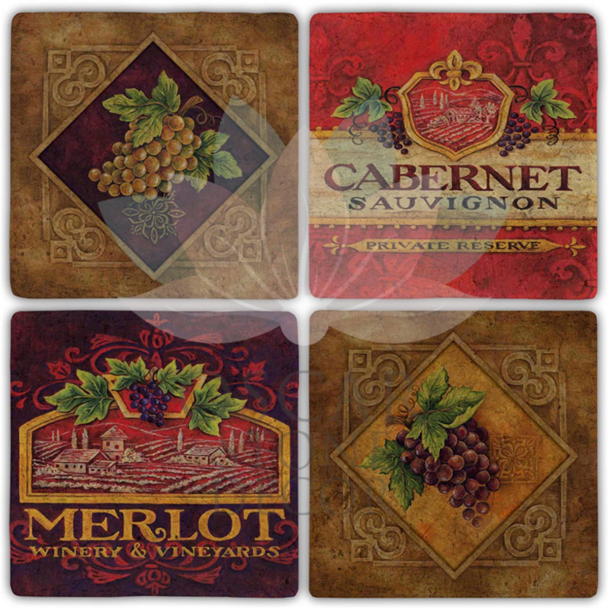 OSCAR STONE DECOR MERLOT 4'lü DOĞALTAŞ BARDAK ALTLIĞI / BA411 (COASTER)