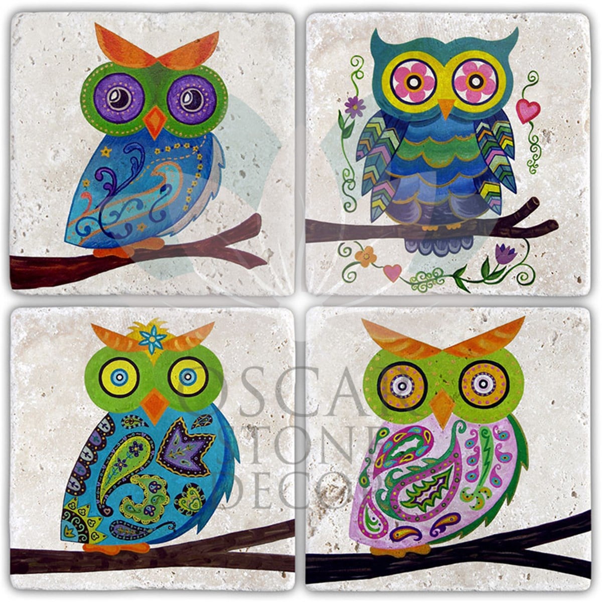 OSCAR STONE DECOR MEŞHUR BAYKUŞLAR 4'lü DOĞALTAŞ BARDAK ALTLIĞI / BA400 (COASTER)