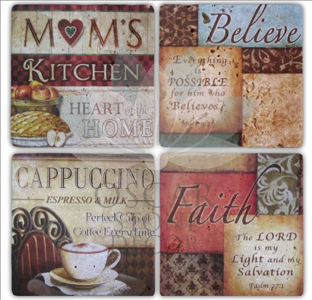 OSCAR STONE DECOR MOM'S 4'lü DOĞALTAŞ BARDAK ALTLIĞI / BA217 (COASTER)