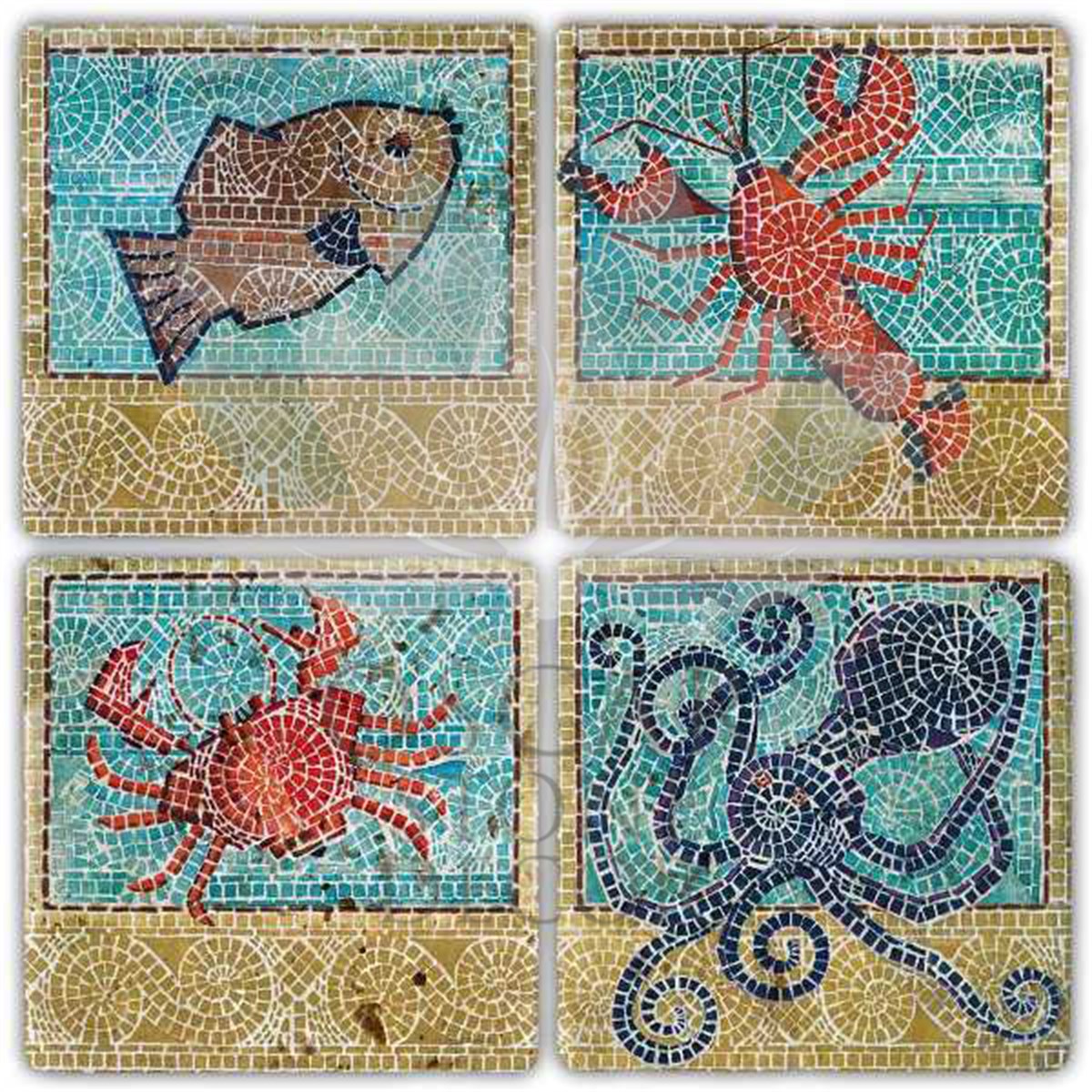 OSCAR STONE DECOR MOSAIC ANIMAL 4'lü DOĞALTAŞ BARDAK ALTLIĞI / BA290 (COASTER)
