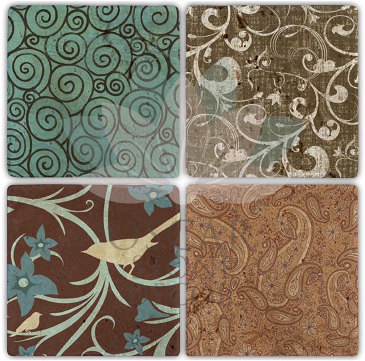 OSCAR STONE DECOR MOTIF 4'lü DOĞALTAŞ BARDAK ALTLIĞI / BA006 (COASTER)