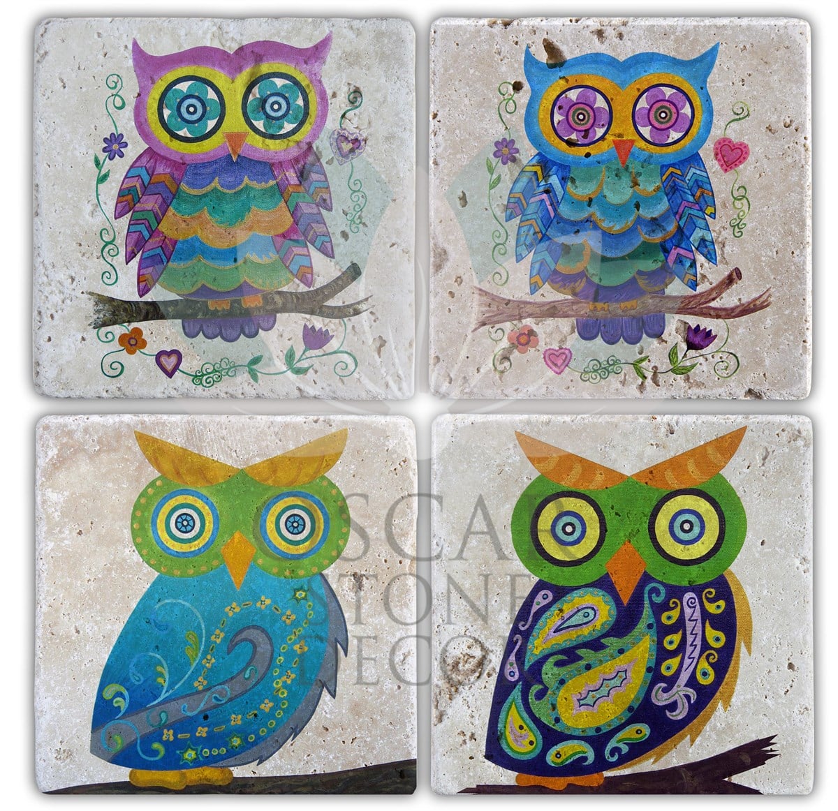 OSCAR STONE DECOR MR.BIRD 4'lü DOĞALTAŞ BARDAK ALTLIĞI / BA077 (COASTER)
