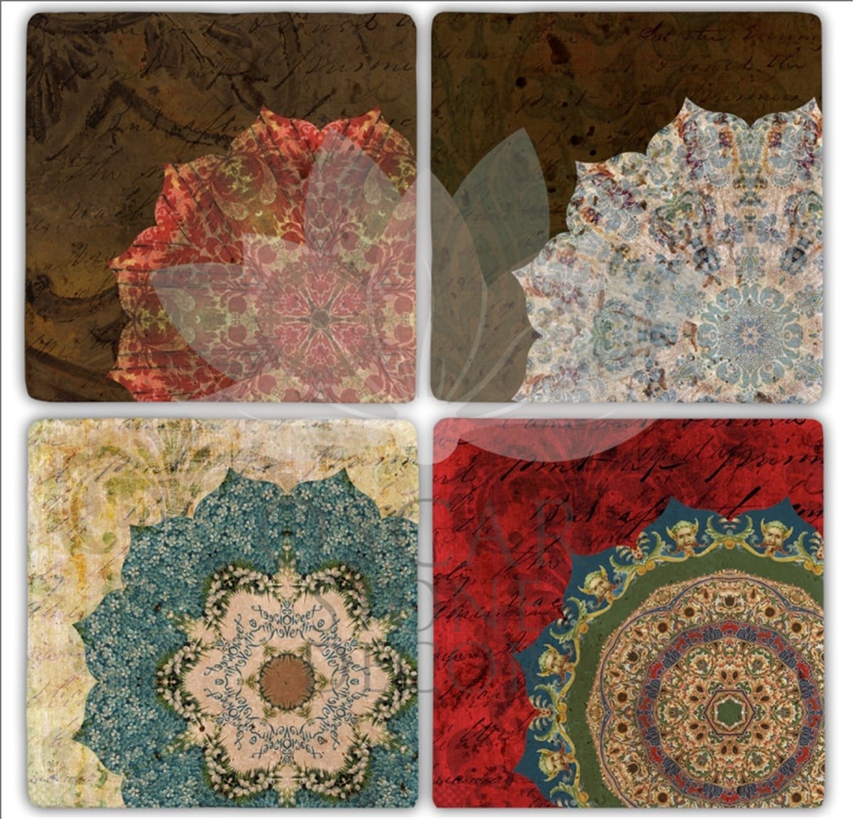 OSCAR STONE DECOR NAKKAŞ 4'lü DOĞALTAŞ BARDAK ALTLIĞI / BA200 (COASTER)
